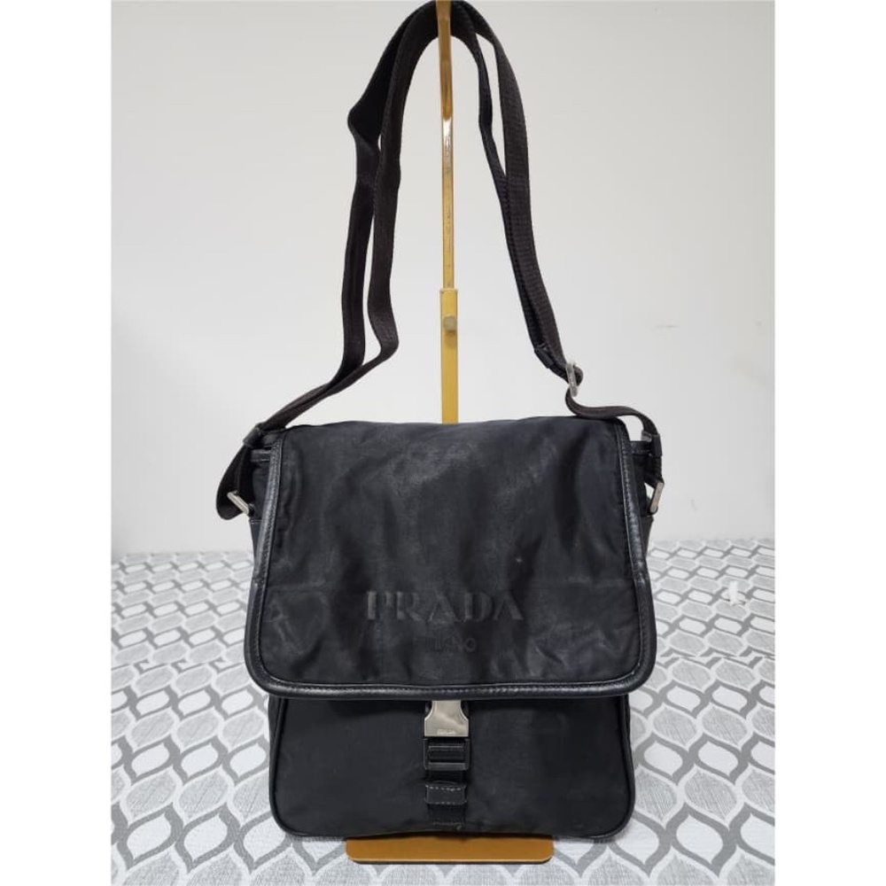 Authentic Prada Tessuto Crossbody Buckle Messenger Bag Black